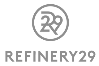 Refinery 29 logo plain text with logo in grey. Petite clothing